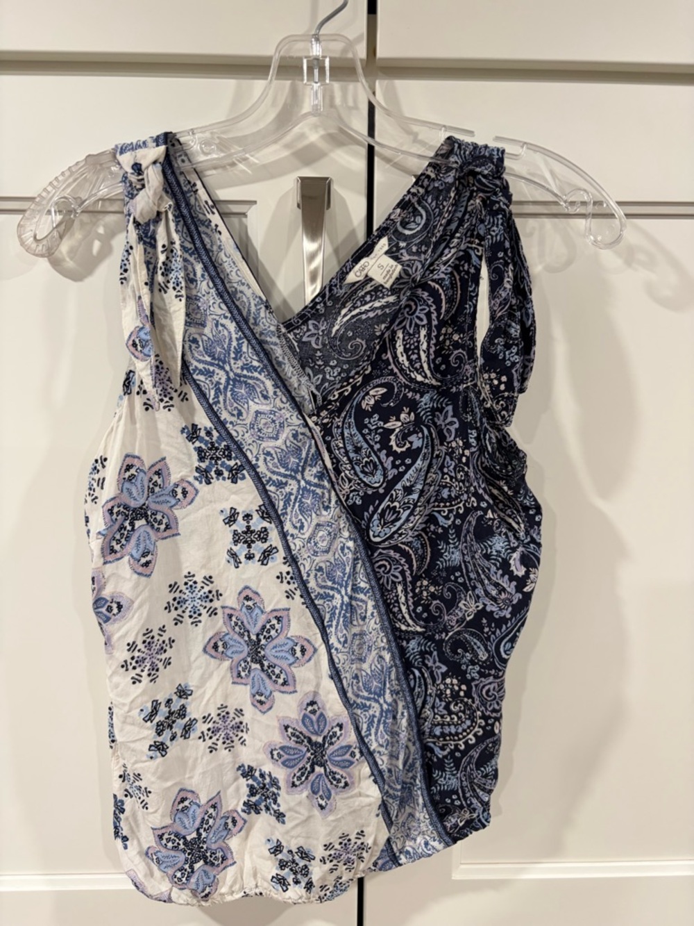 Blue & White Paisley Wrap-Style Women’sTied Tank